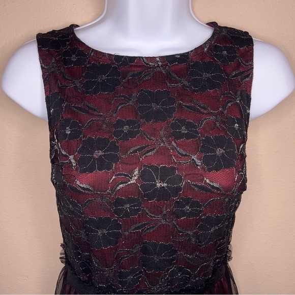 SIZE 5 VINTAGE 90s BLACK RED EVENT DRESS FORMAL JUNIORS STRETCH TULLE GOTH - Picture 6 of 13